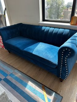 Blue Velvet Chesterfield Sofa with Nailhead Trim