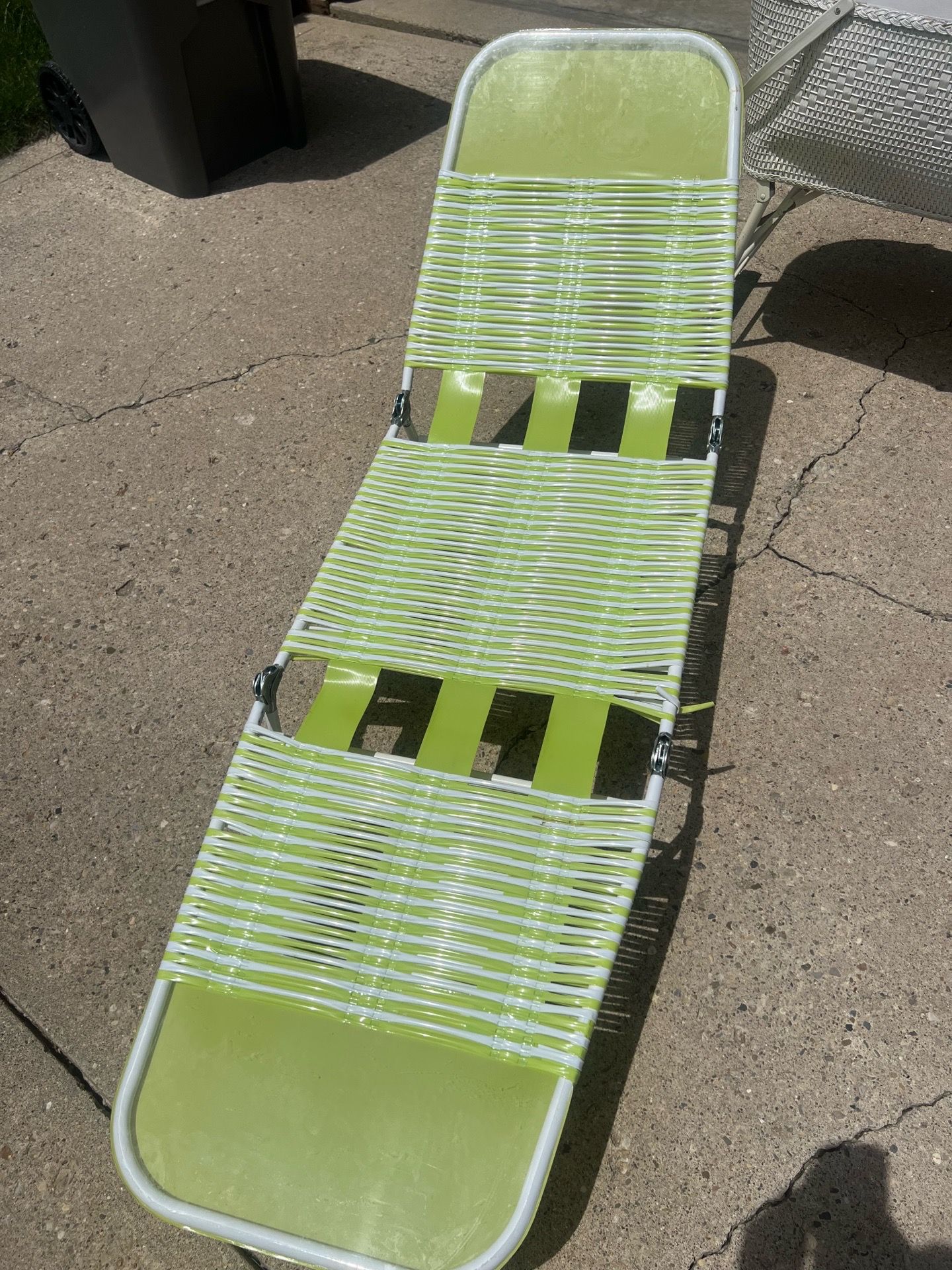 Lime Green and White Folding PVC Chaise Lounge Chair