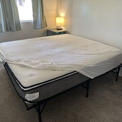Barely Used Guest Room King Size Memory hybrid Bed, mattress, bed frame
