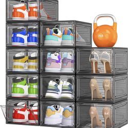 12 Pack Clear Shoe Storage Organizer with Magnetic Door  X(109)