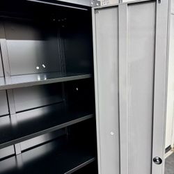 72'' Tall Garage Storage Cabinet, Metal Storage Cabinet with Wheels, Locking Doors and Adjustable Shelves (Black & Silver)