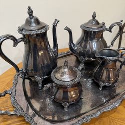 Vintage Silver Tea Set w/ Tray – Webster Wilcox – Elegant Coffee Service Decor