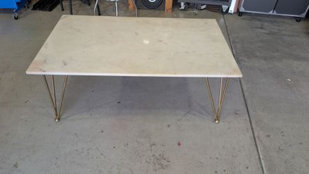 Vintage Mid-Century Style Marble Coffee Table w/ Brass Hairpin Legs