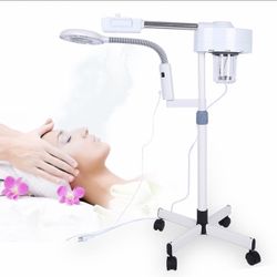 2 in 1 Facial Steamer Pro Ionic Ozone Facial Steamer on Wheels with 5X Magnifying Lamp Hot Mist Function for Salon Spa Home Beauty Equipment