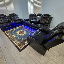 Super Deal 3 Pcs Sofa Love Sest & Recliner All Power With LED LIGHT & Wireless Charger $1599