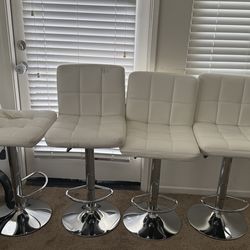 Set of 4 Modern Adjustable Bar Stools – White – Hydraulic – Chrome Base