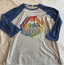 Women’s 3/4 Sleeve Shirt Inclusion is For Everyone Pride Large Gray Rainbow