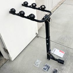 (NEW) $49 Tilt Folding 3-Bike Mount Rack Bicycle Carrier 2” Hitch 110lbs Max w/ No-Wooble U Bolt & Straps