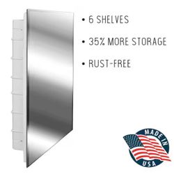 ZACA SPACECAB Media 16 in. x 26 in. x 3-1/2 in. Frameless Recessed 1-Door Medicine Cabinet with 6-Shelves and Polished Edge Mirror@Pal-528