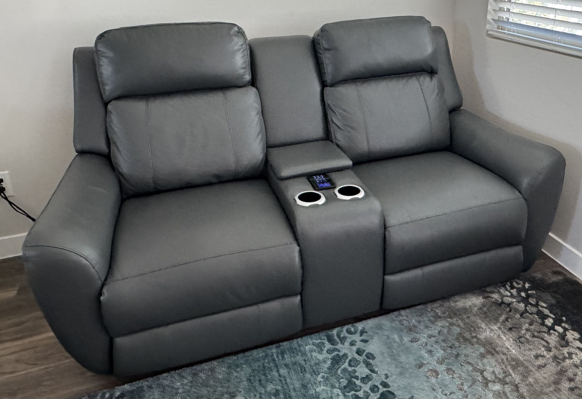 Grey Power Recliner Loveseat w/Power Headrest, Lumbar & Console