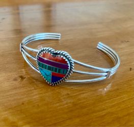 Sterling Silver Multi-Gemstone Cuff size 6.5”
