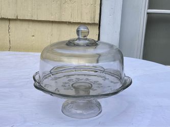 Vintage Glass Anchor Hawking Cake Stand with dome
