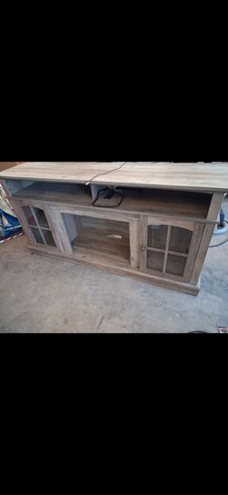 Rustic Wood TV Stand with Glass Doors
