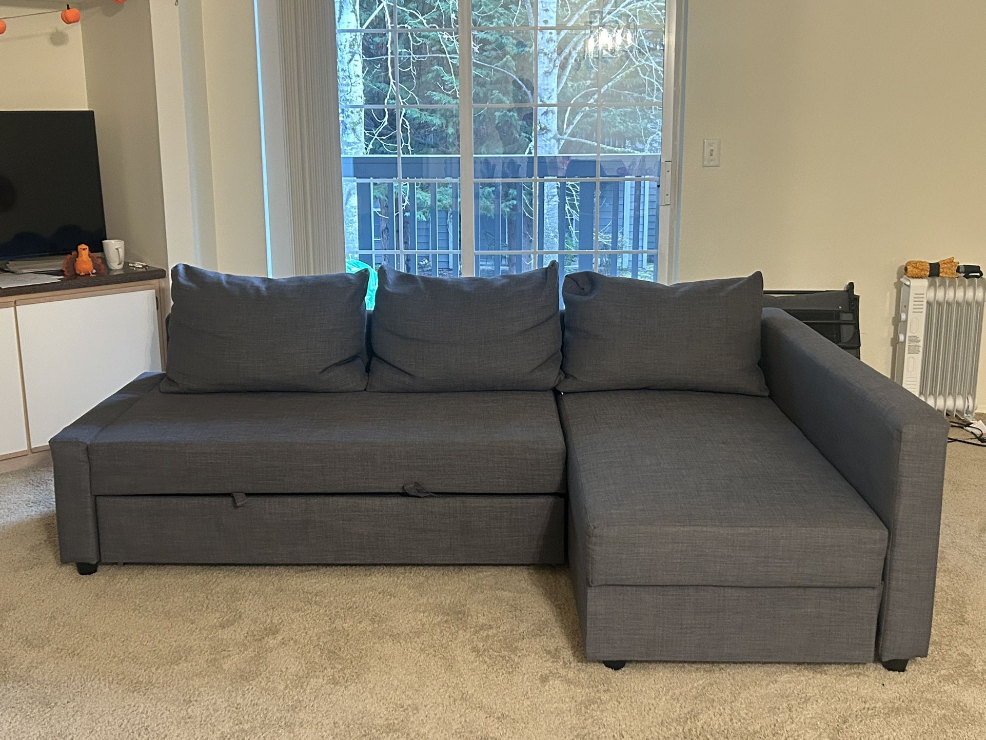 IKEA FRIHETEN Sleeper Sectional with Storage - Dark Grey