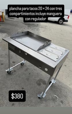 plancha para tacos 20 × 24 con tres compartimientos incluye manguera con regulador