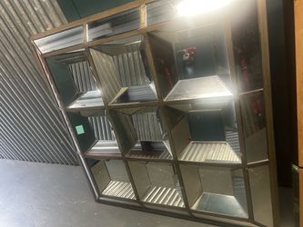Large Gold Beveled Grid Wall Mirror