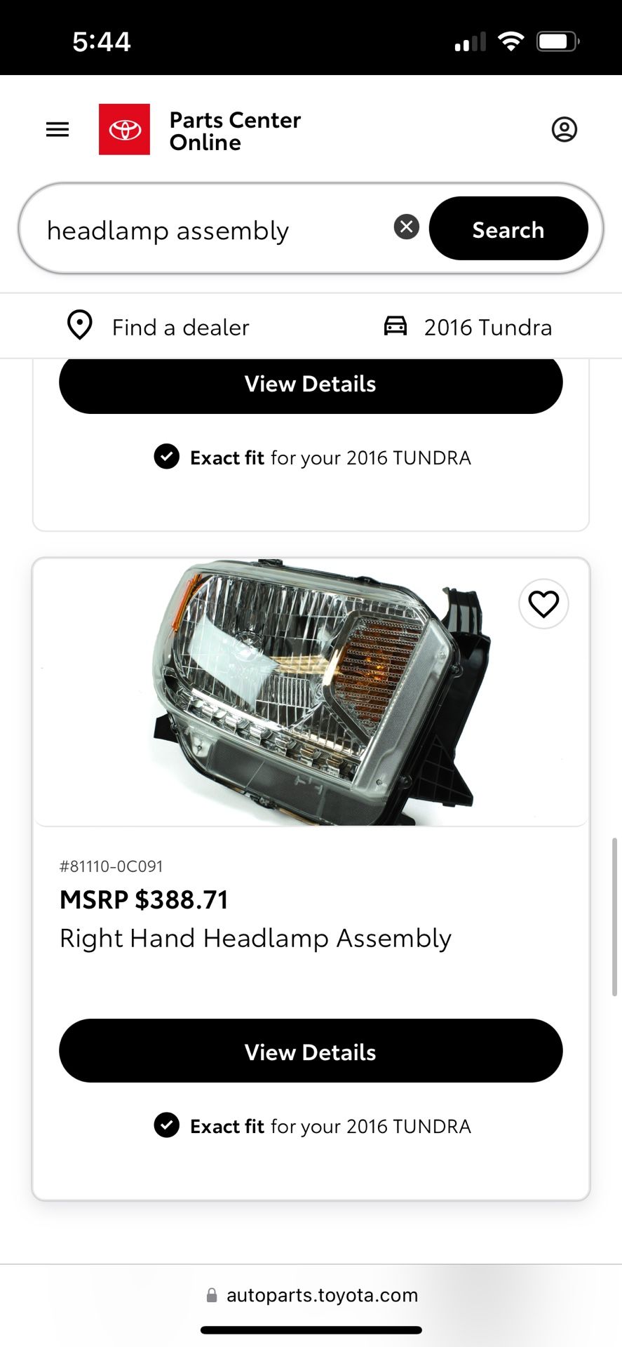 2016 Toyota Tundra Oem Factory Headlamp Assembly