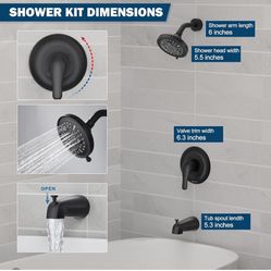 Esnbia Black Shower Faucet Set(Valve Included) with 9-Setting Rain Shower Head and Single-Handle, Bathtub Shower Faucet Set with Shower Valve Trim Kit