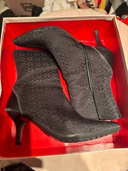 Coach Signature Monogram Heeled Ankle Boots 8.5