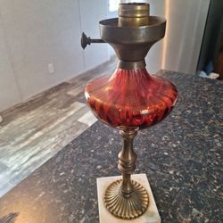 VTG Cranberry Glass Kerosene Electrified Lamp 