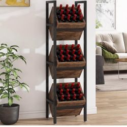 Tribesigns Wine Rack Freestanding Floor, 3 Tier Wooden Wine Storage Stand