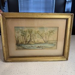 Antique 1909 Signed Landscape Watercolor – Original Framed Artwork