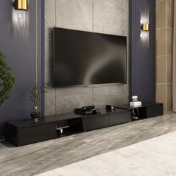 Modern Wood Black TV Entertainment Center, Fits TV's up to 100in 