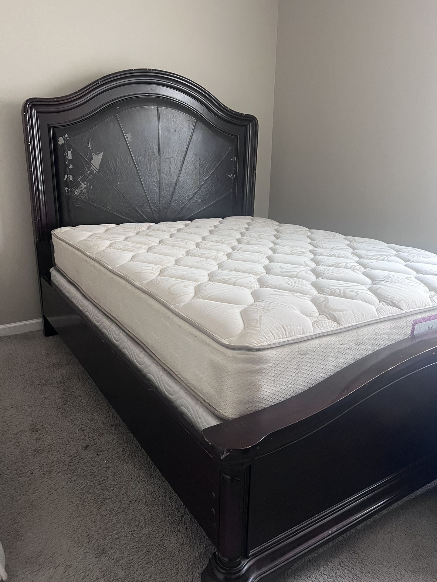 Queen Bed Frame, Mattress, And Box Spring