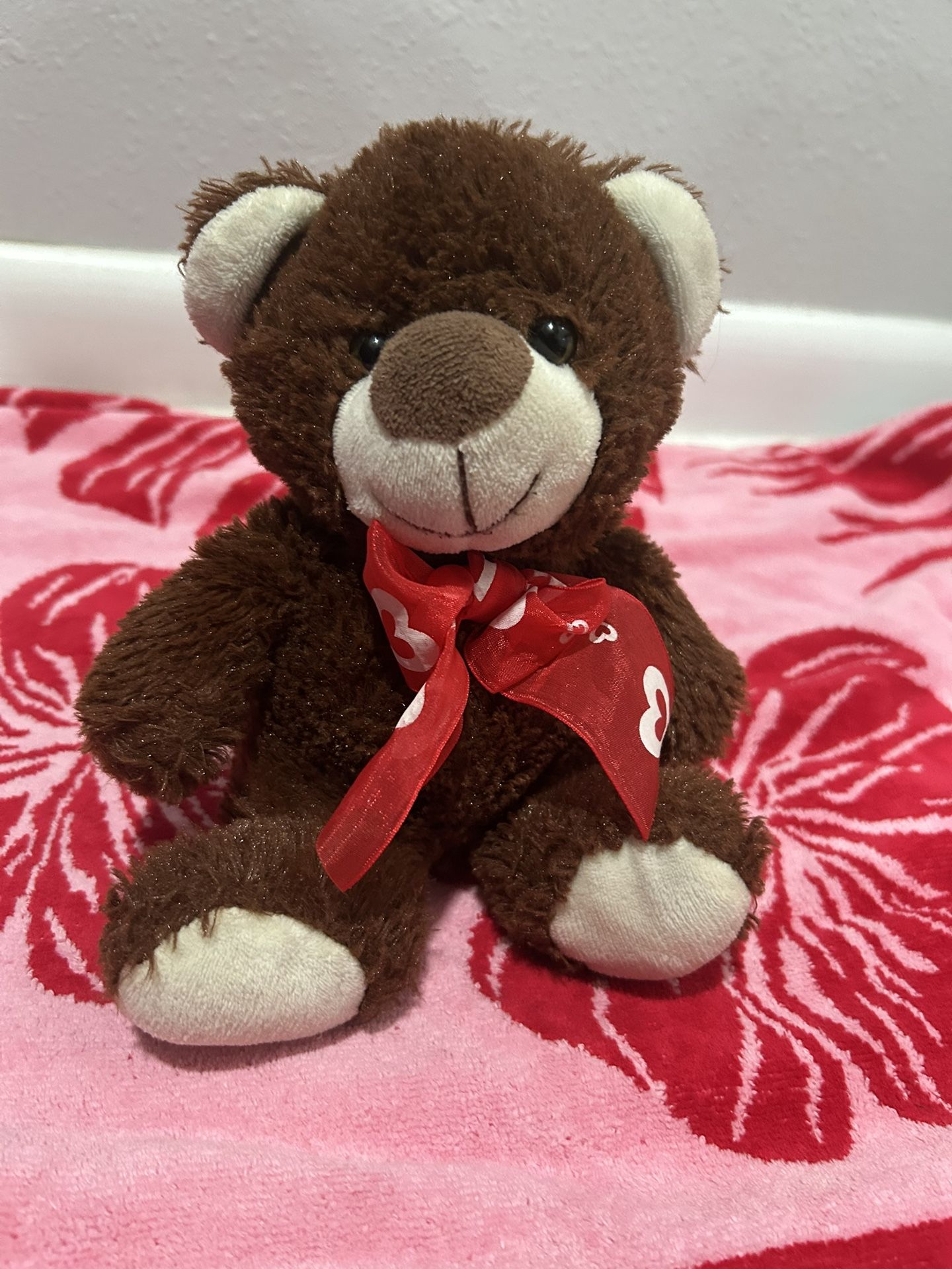 Valentine’s Heart Bow Teddy Bear (Small Brown Plush)