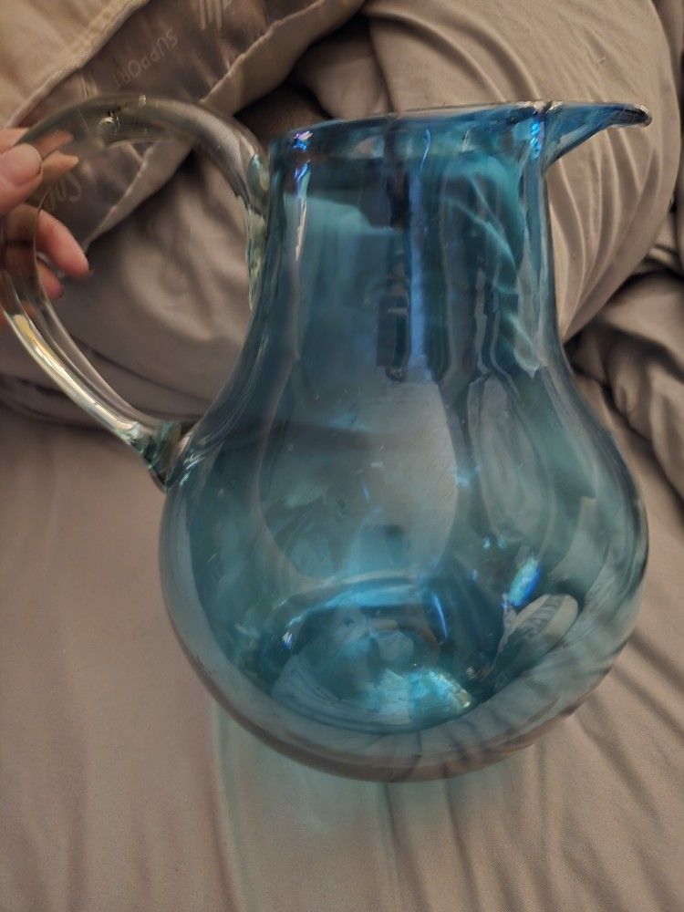 Blue Glass Pitcher Giant Big Size