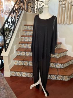 Women’s Marina Black polyester & spandex jumpsuit with sheer glittery cape . New from Nordstrom. Size 18