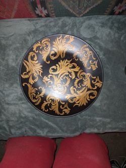 Very Nice Giant Decorative Black And Gold  Pottery Plate