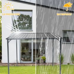Outdoor Pergola 8' x 10' Metal Inclined Roof Pergolas Waterproof Wall-mounted iron sheet shed Gazebo for Patio,Garden,Yard