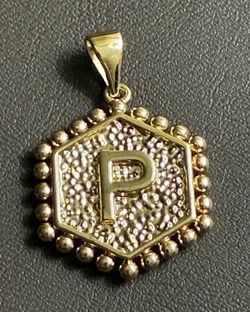 Hexagon Letter P Reversible Heart Pendant Charm, Metal, Gold/Silver Tone