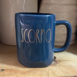 Rae Dunn “SCORPIO” Blue Mug With Gold Lettering