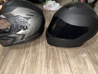 Scorpion exo helmet and another helmet and motorcycle glove