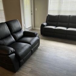 Black Faux Leather Recliner Couches 