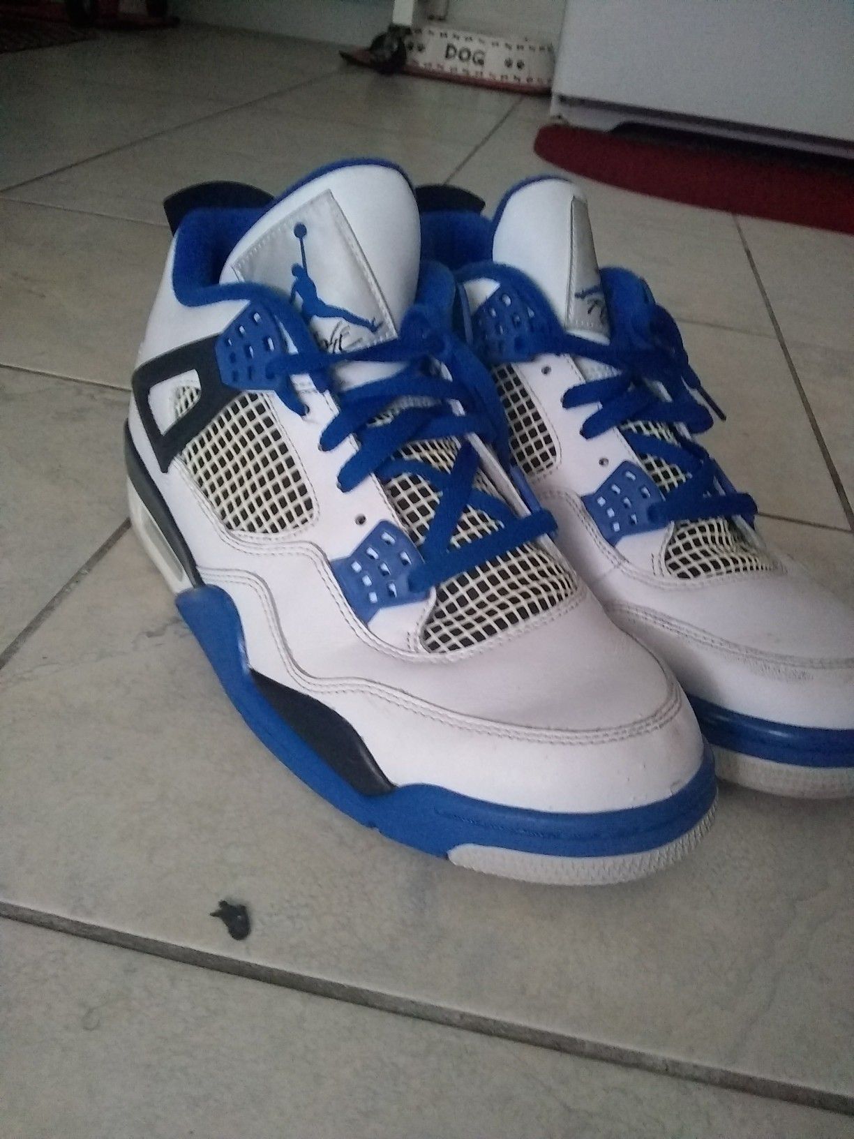 Blue and white Jordans