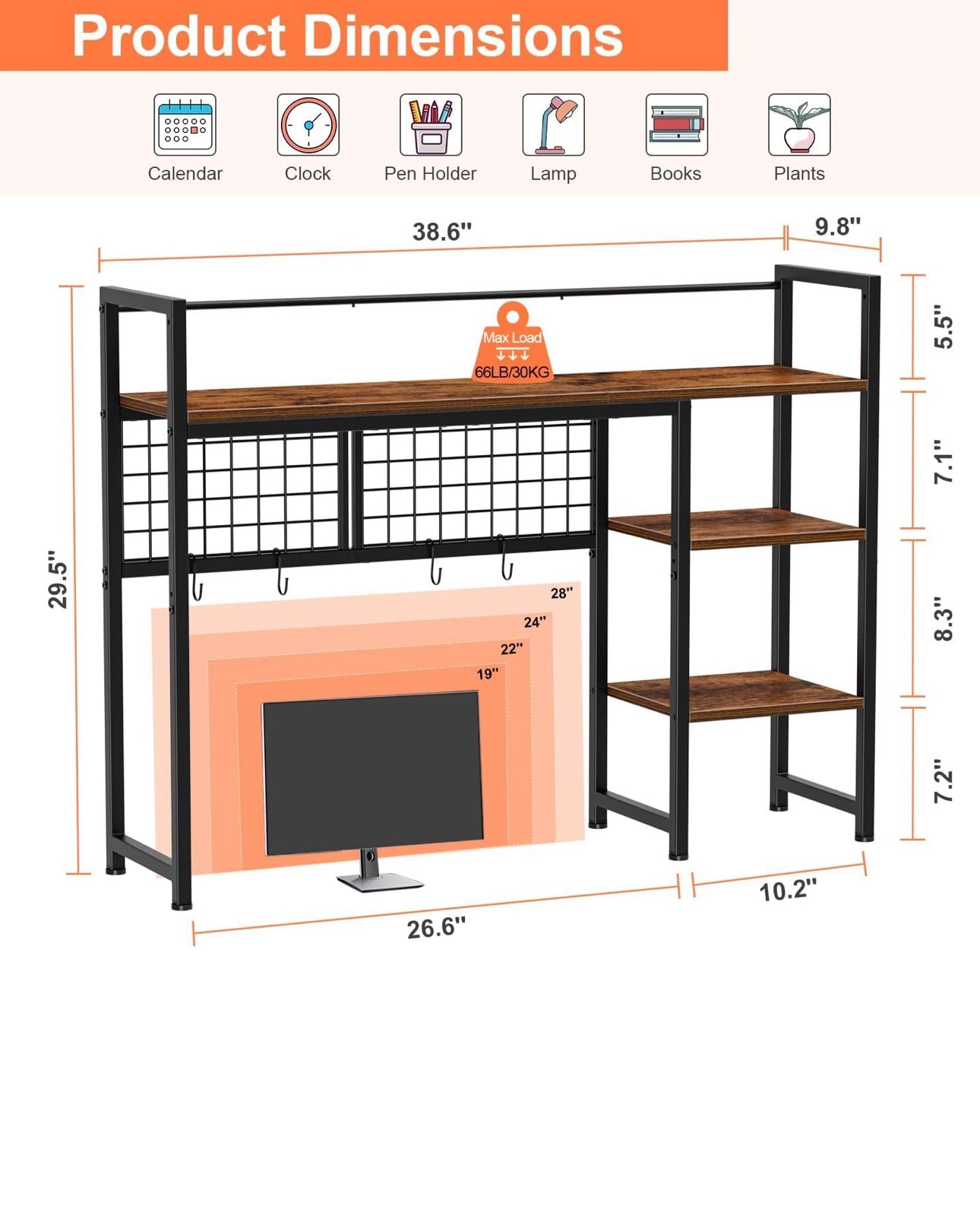 Wood Desk Counter Organizer Display Rack Shelves Exchangeable Left Right   New Condition Assembled Size Length 39", Width 10", Height 30"