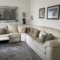 Almost New Ivory Leather Recliner Sectional Sofa Bed