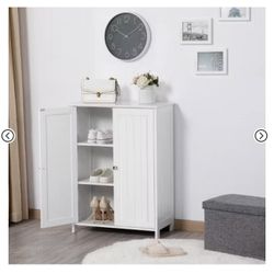 Free-Standing Bathroom Cabinet Double Door with Adjustable Shelves S-39