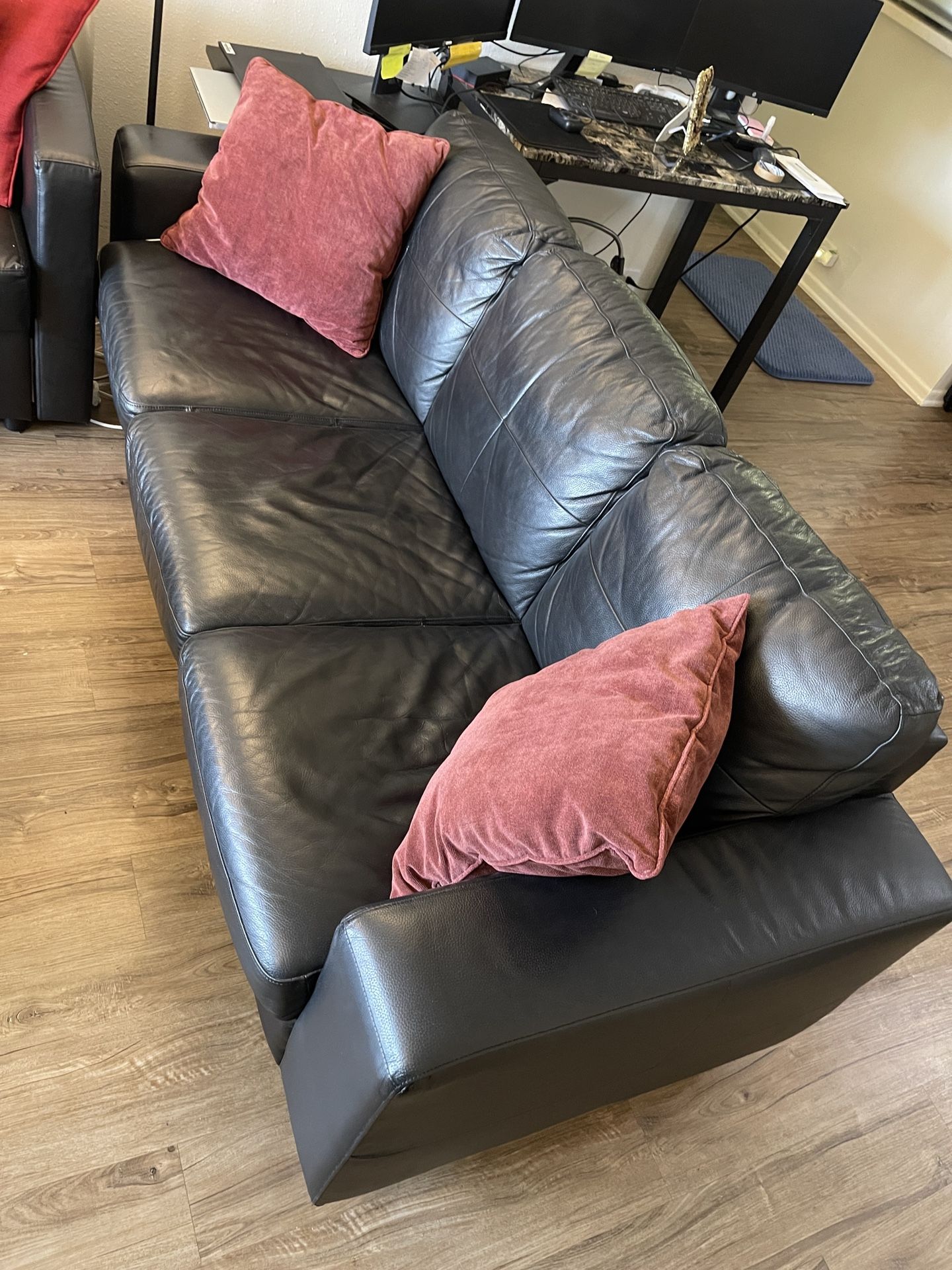 Modern Black Leather Sofa Loveseat