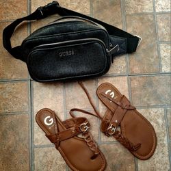 GUESS FANNY BAG/SANDALS SIZE 8