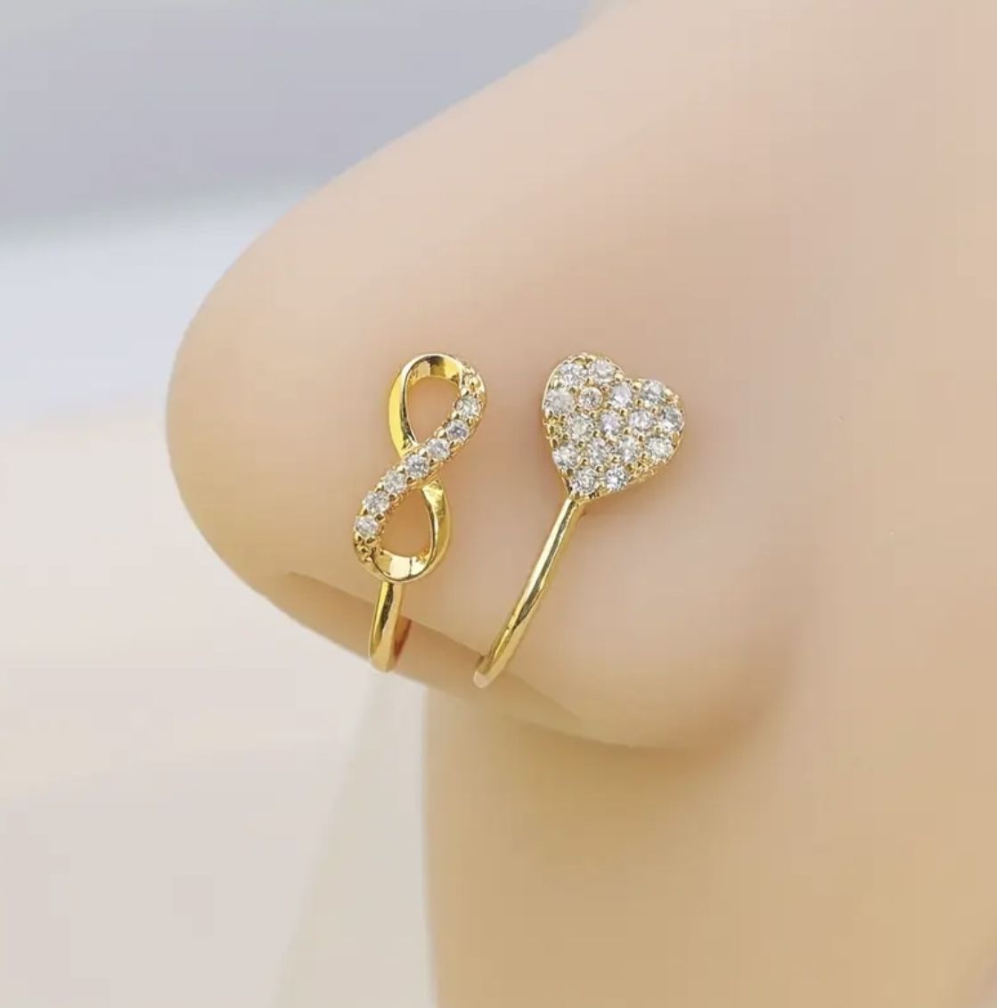 Brand New Cute 18k Gold Plated Rhinestone Infinite & Heart Design Nose Cuffs