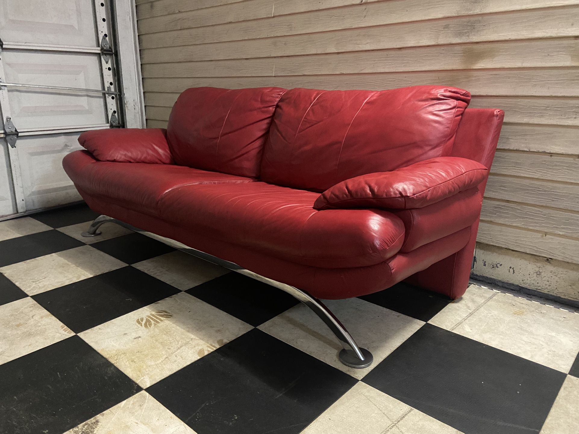 7 Foot Red Leather Couch