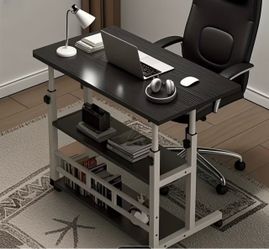 Adjustable Rolling Desk with Storage Shelves