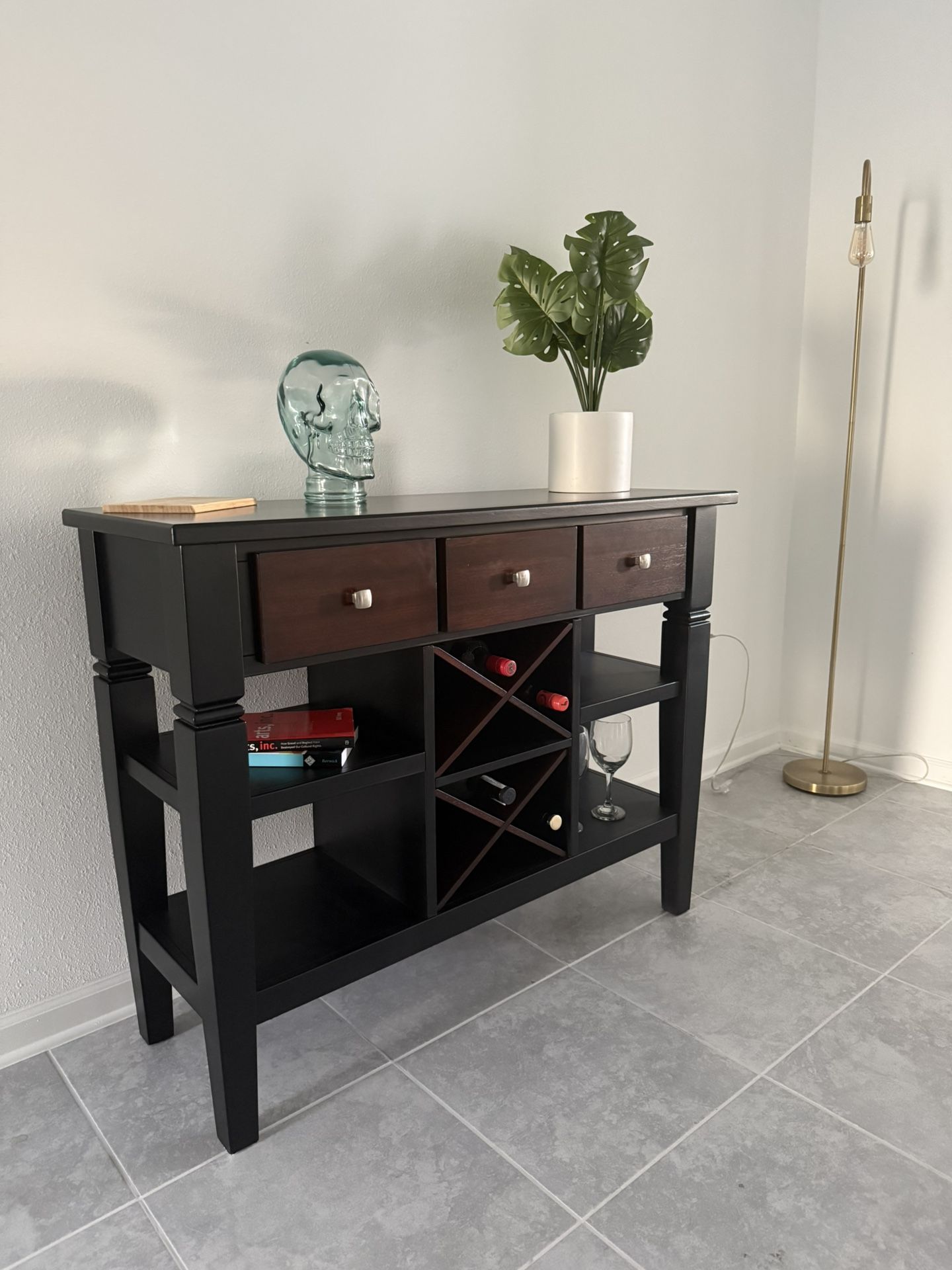 Modern Farmhouse Wine Bar / Buffet - Matte Black & Walnut