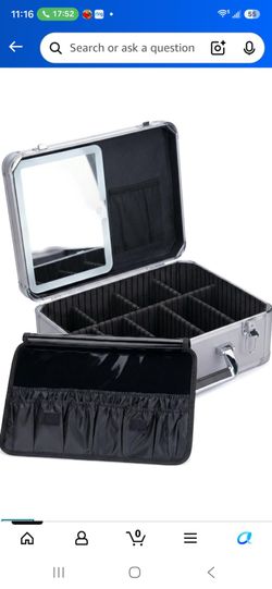 CHENGLIN Extra Large 15 inches Makeup Case with Lighted Mirror – Cosmetic Organizer with Adjustable Dividers, Magnetic LED Mirror, Portable Makeup Sui