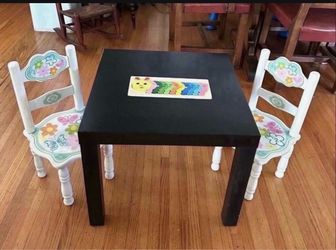 Kids vintage table set hand painted chairs