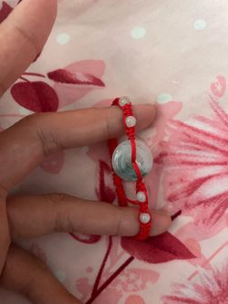 Red Cord Adjustable Drawstring Beaded Braided Bracelet with Floral Pouch